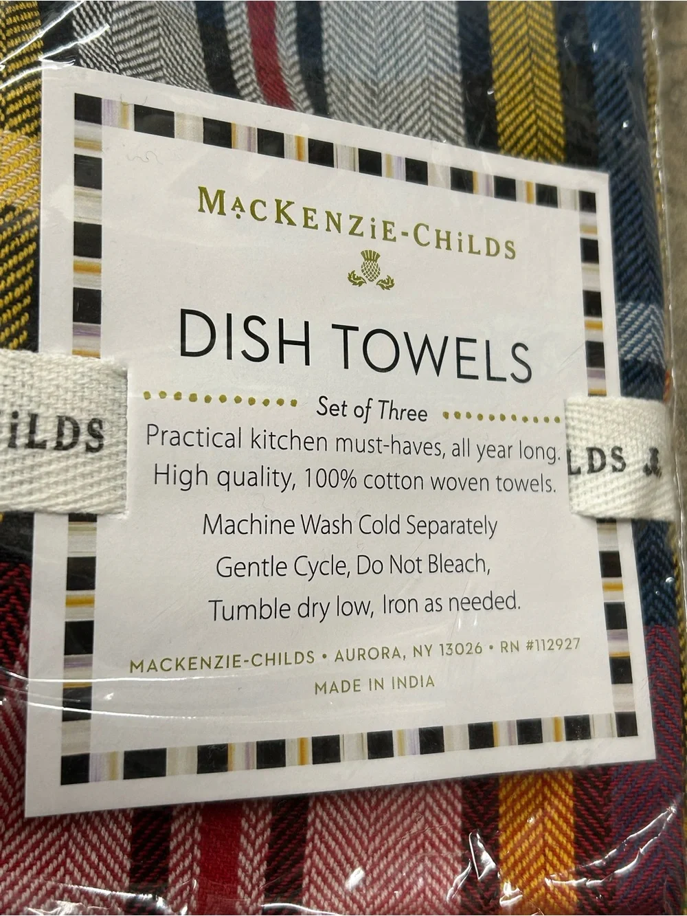 MacKenzie-Childs Tartan Check woven dish towels assorted set of 3 NIP - Picture 3 of 5